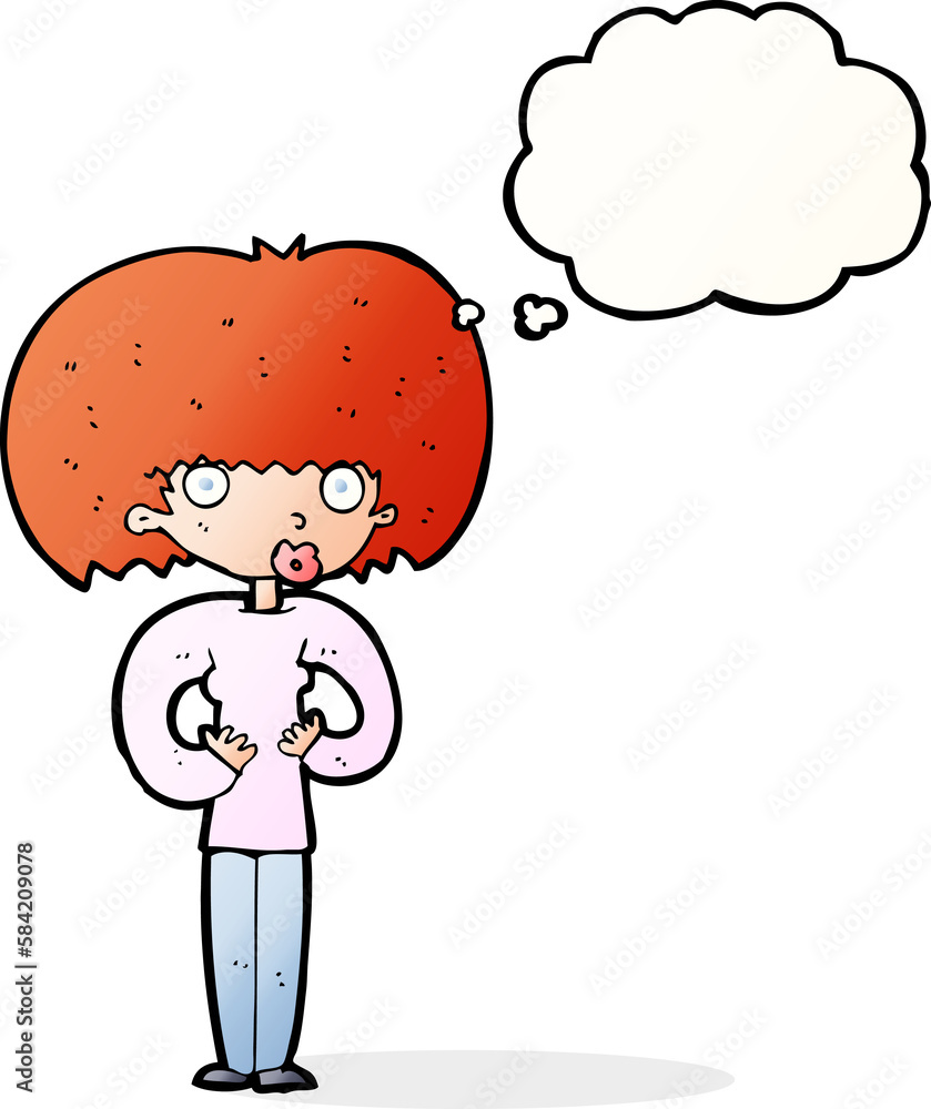 cartoon surprised woman with thought bubble cartoon surprised woman with thought bubble