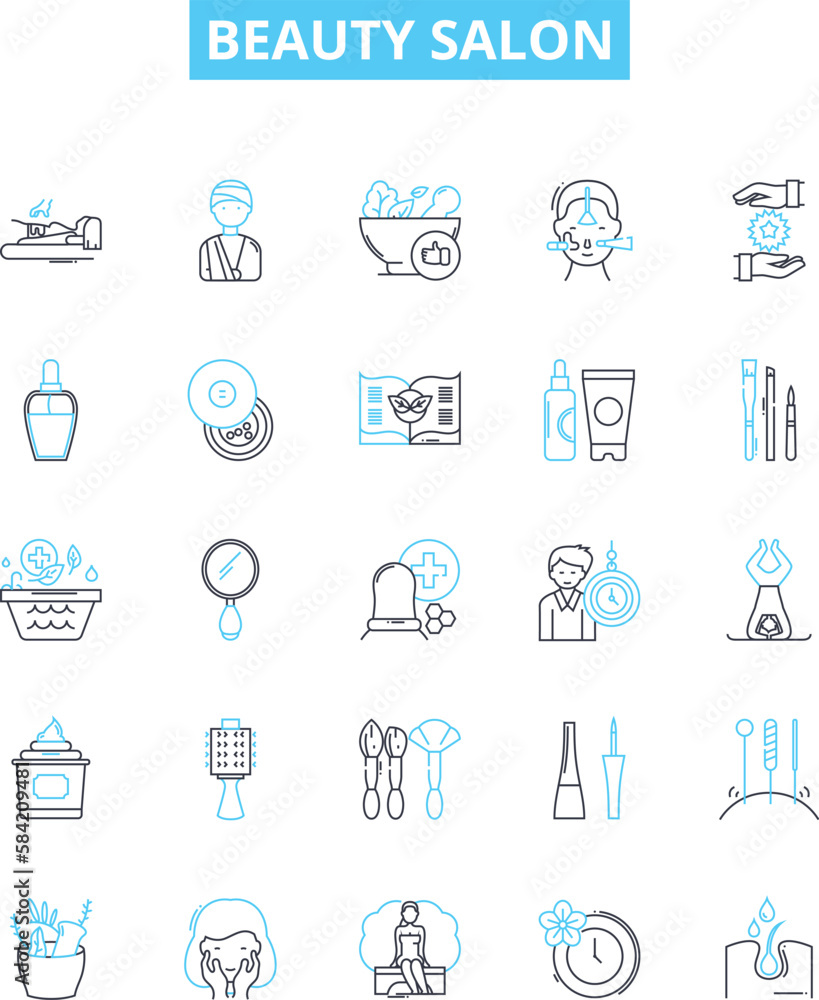 Beauty salon vector line icons set. Hair, nails, spa, styling, makeup, waxing, facial illustration outline concept symbols and signs Beauty salon vector line icons set. Hair, nails, spa, styling, makeup, waxing, facial illustration outline concept symbols and signs