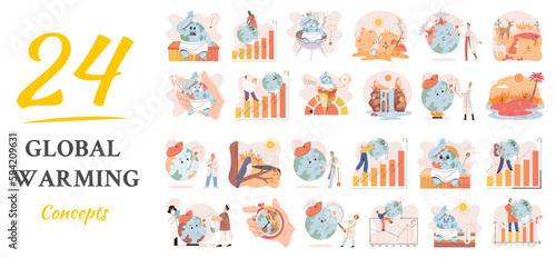 Climate change weather global greenhouse warming risks metaphor concept. Save planet. Compared planet with renewable eco resources consumption global warmings burning alternative. Environment Day