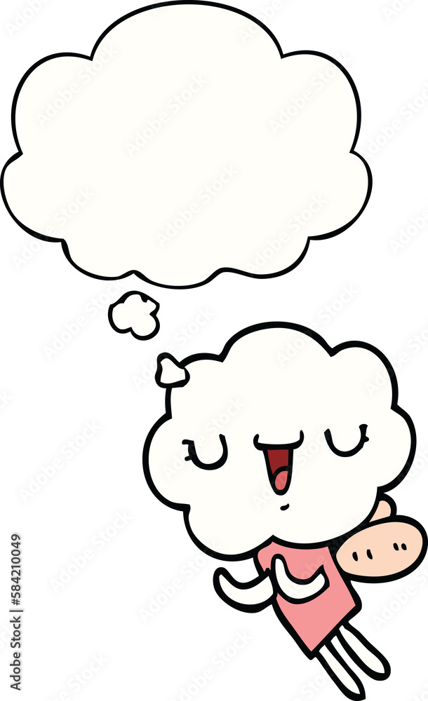 cute cartoon cloud head creature and thought bubble cute cartoon cloud head creature and thought bubble