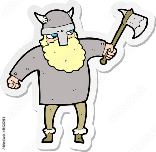 sticker of a cartoon viking warrior