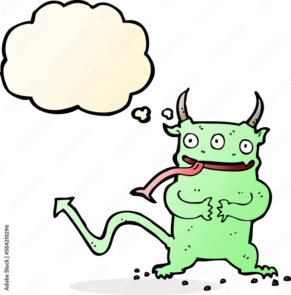 cartoon little demon with thought bubble cartoon little demon with thought bubble