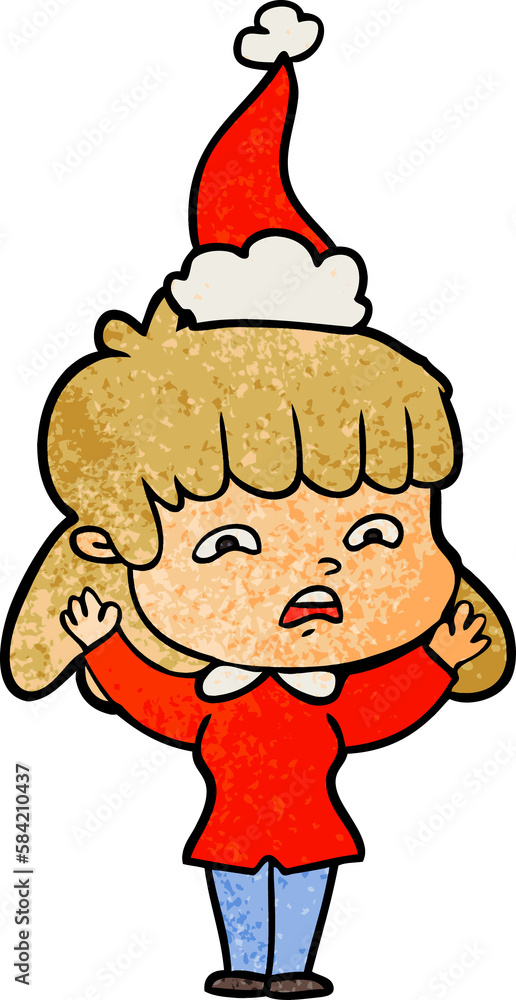textured cartoon of a worried woman wearing santa hat textured cartoon of a worried woman wearing santa hat