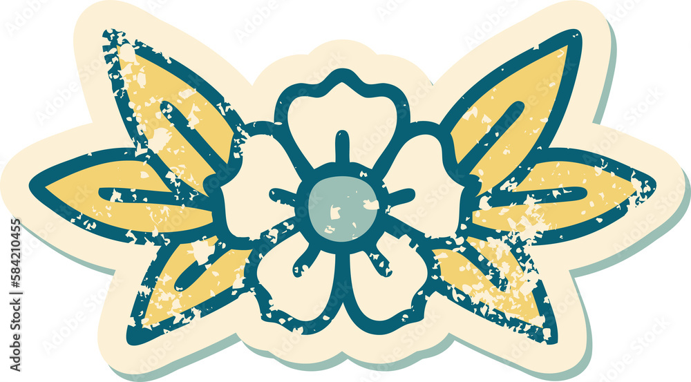 distressed sticker tattoo style icon of a flower distressed sticker tattoo style icon of a flower