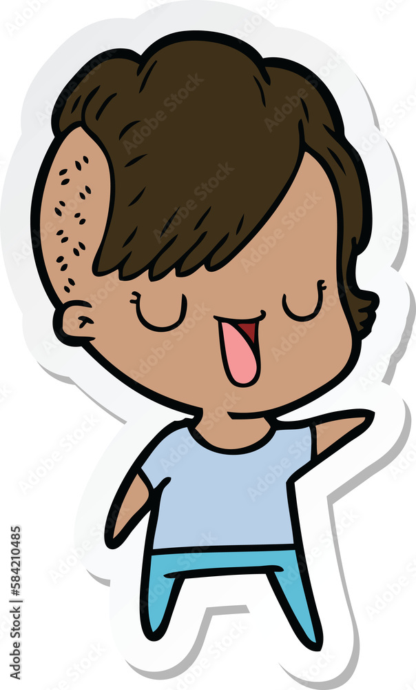 sticker of a cute cartoon girl with hipster haircut sticker of a cute cartoon girl with hipster haircut