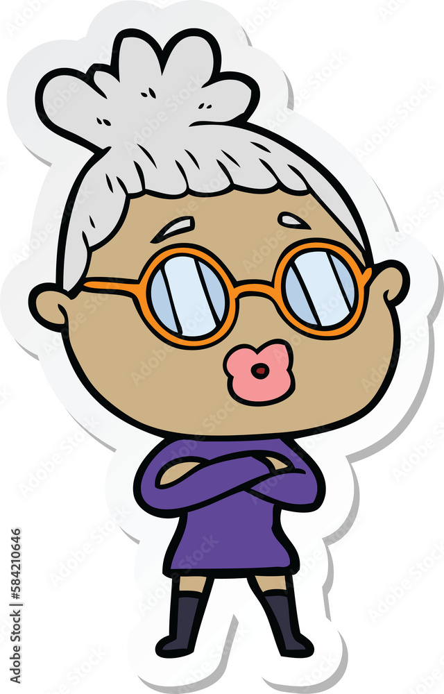 sticker of a cartoon woman wearing spectacles sticker of a cartoon woman wearing spectacles