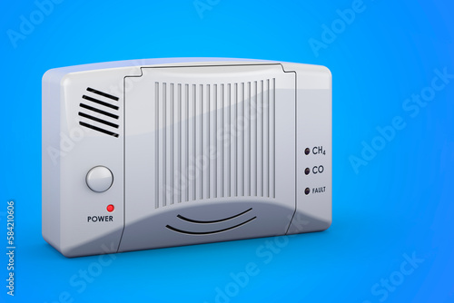 Carbon monoxide detector on blue background, 3D rendering