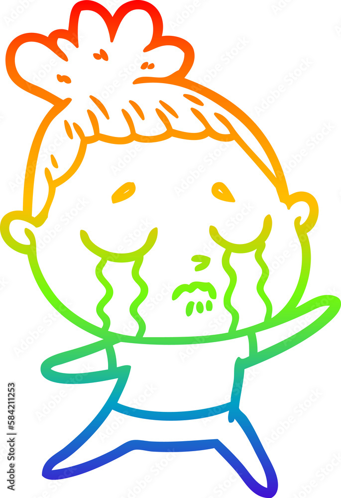 rainbow gradient line drawing cartoon crying woman rainbow gradient line drawing cartoon crying woman