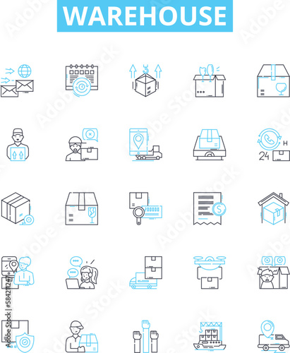 Warehouse vector line icons set. warehouse, storage, depot, facility, logistics, stockroom, inventory illustration outline concept symbols and signs