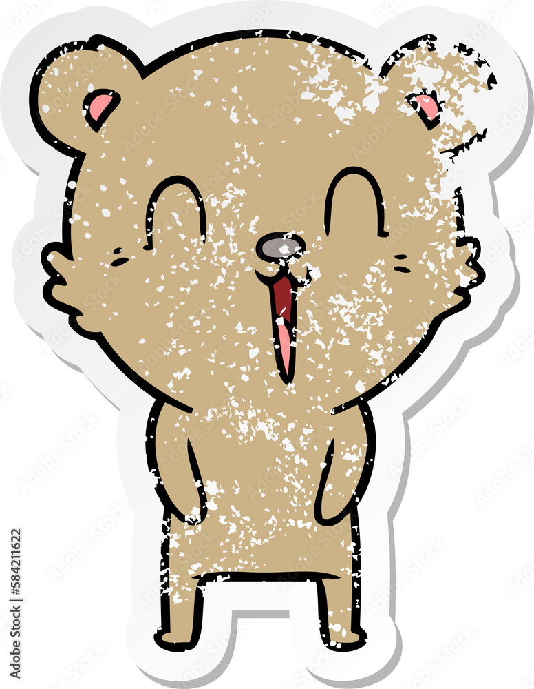 distressed sticker of a happy cartoon bear distressed sticker of a happy cartoon bear