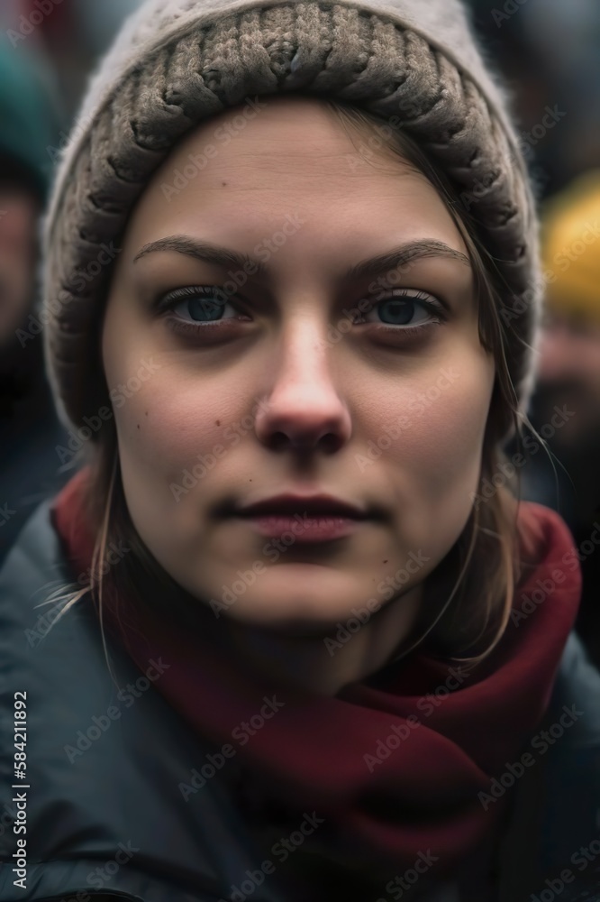 AI illustration of a Caucasian female protester AI illustration of a Caucasian female protester