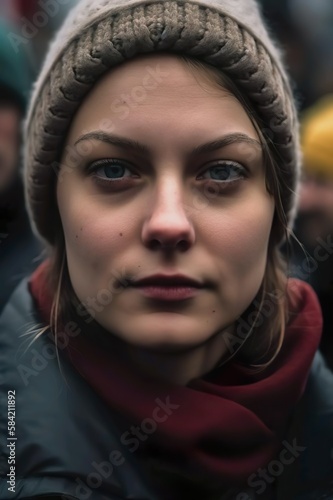 AI illustration of a Caucasian female protester