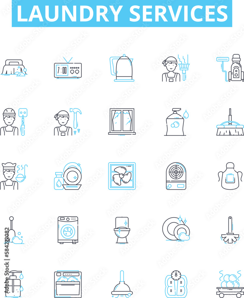 Laundry services vector line icons set. Laundry, Services, Washing, Ironing, Dry-cleaning, Cleaning, Pick-up illustration outline concept symbols and signs Laundry services vector line icons set. Laundry, Services, Washing, Ironing, Dry-cleaning, Cleaning, Pick-up illustration outline concept symbols and signs