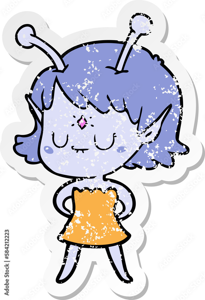Fototapeta premium distressed sticker of a cartoon alien girl