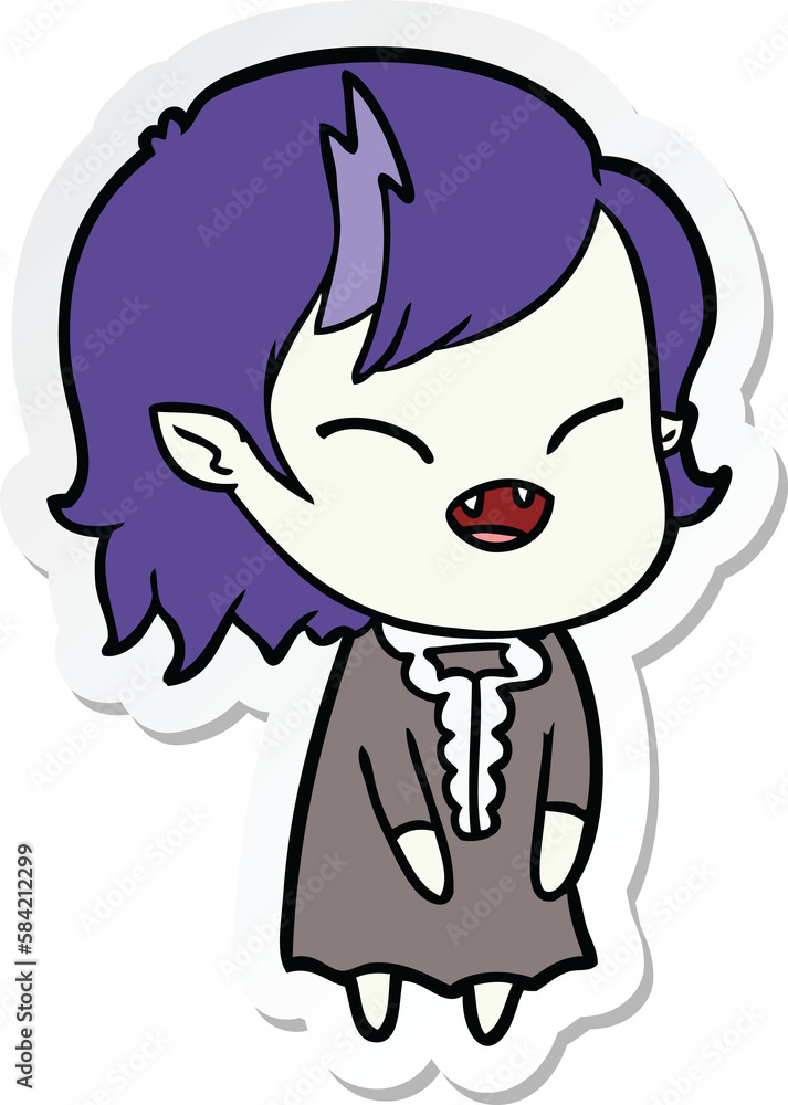 sticker of a cartoon laughing vampire girl sticker of a cartoon laughing vampire girl