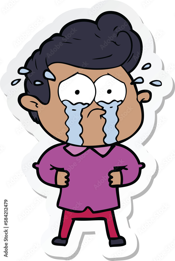 sticker of a cartoon crying man with hands on hips sticker of a cartoon crying man with hands on hips
