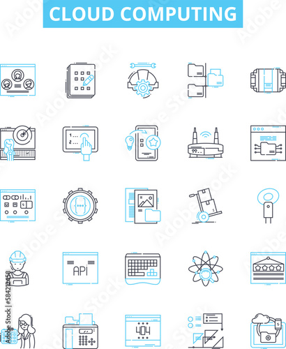 Cloud computing vector line icons set. Cloud, Computing, Storage, Services, SaaS, PaaS, IaaS illustration outline concept symbols and signs