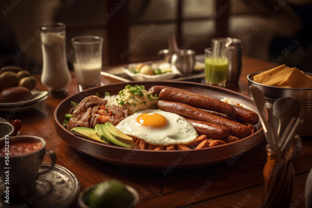 Traditional Generative AI Colombian Food Bandeja Paisa in a Restaurant
Traditional Generative AI Colombian Food Bandeja Paisa in a Restaurant