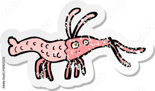 retro distressed sticker of a cartoon shrimp