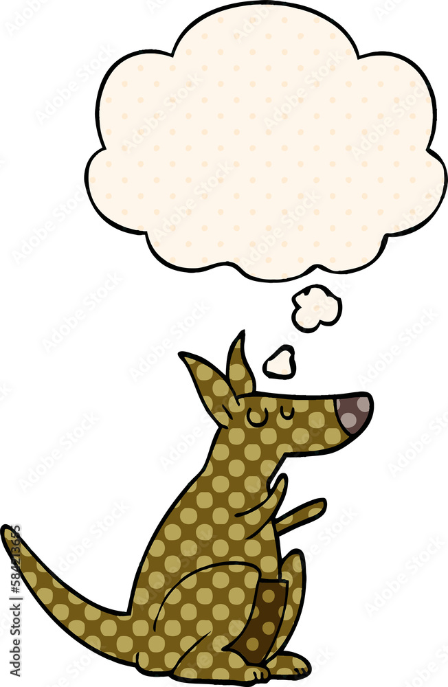cartoon kangaroo and thought bubble in comic book style cartoon kangaroo and thought bubble in comic book style