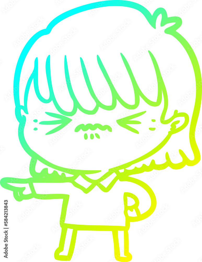 cold gradient line drawing annoyed cartoon girl making accusation cold gradient line drawing annoyed cartoon girl making accusation