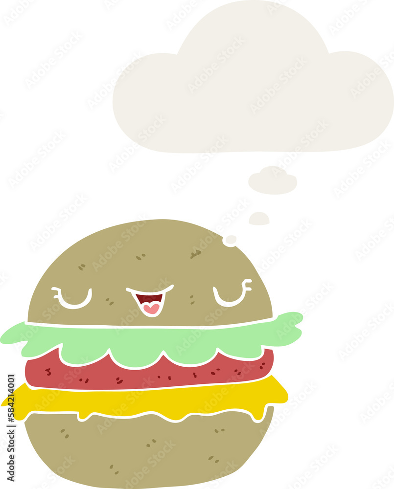 cartoon burger and thought bubble in retro style cartoon burger and thought bubble in retro style