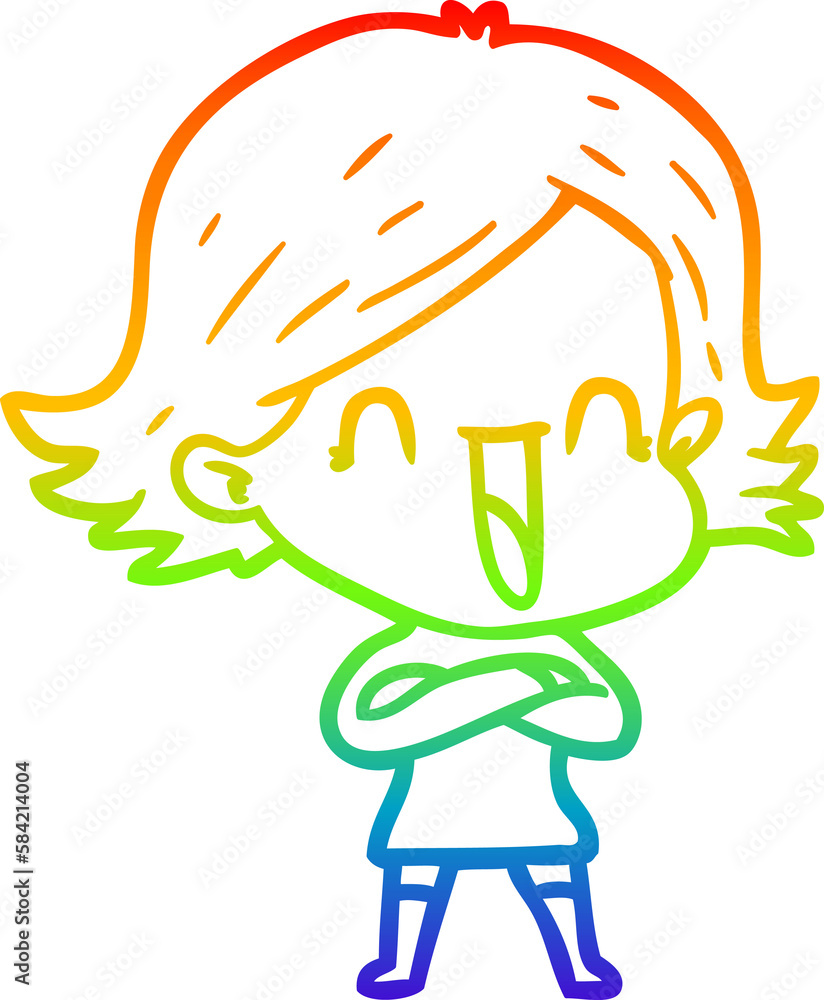 rainbow gradient line drawing cartoon laughing woman rainbow gradient line drawing cartoon laughing woman