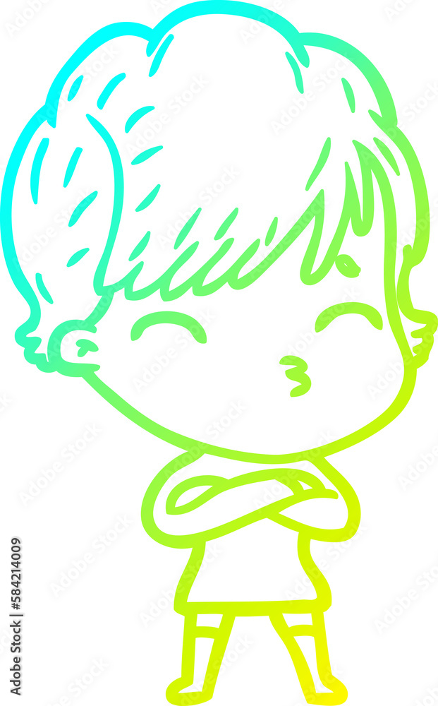 cold gradient line drawing cartoon woman thinking cold gradient line drawing cartoon woman thinking