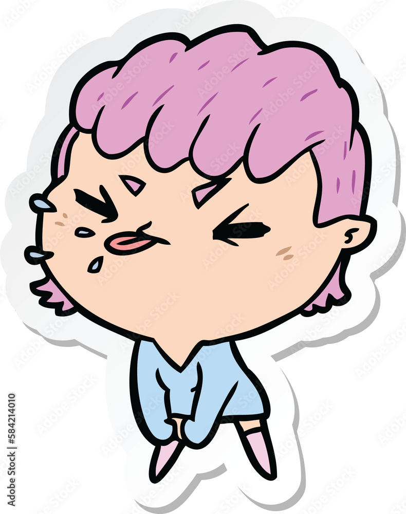 sticker of a cartoon rude girl sticker of a cartoon rude girl