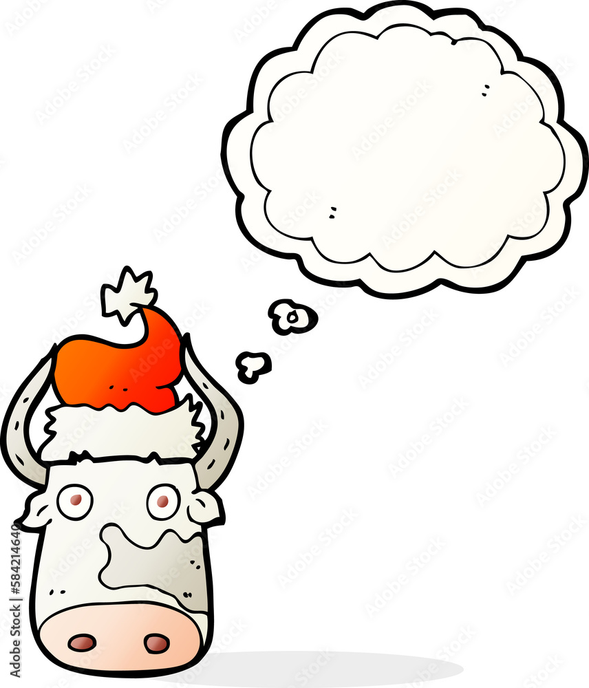 thought bubble cartoon cow wearing christmas hat thought bubble cartoon cow wearing christmas hat