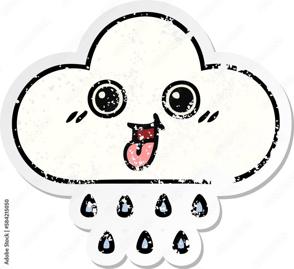 distressed sticker of a cute cartoon rain cloud distressed sticker of a cute cartoon rain cloud