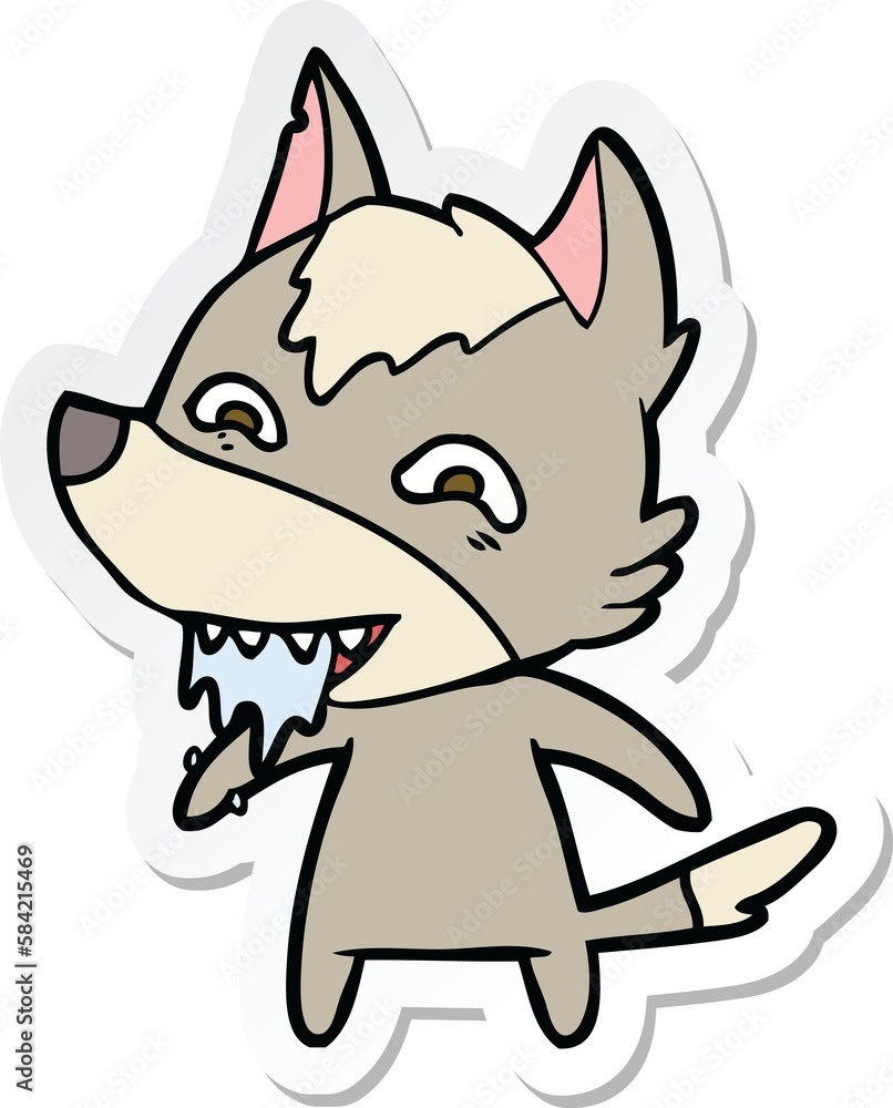 sticker of a cartoon hungry wolf sticker of a cartoon hungry wolf