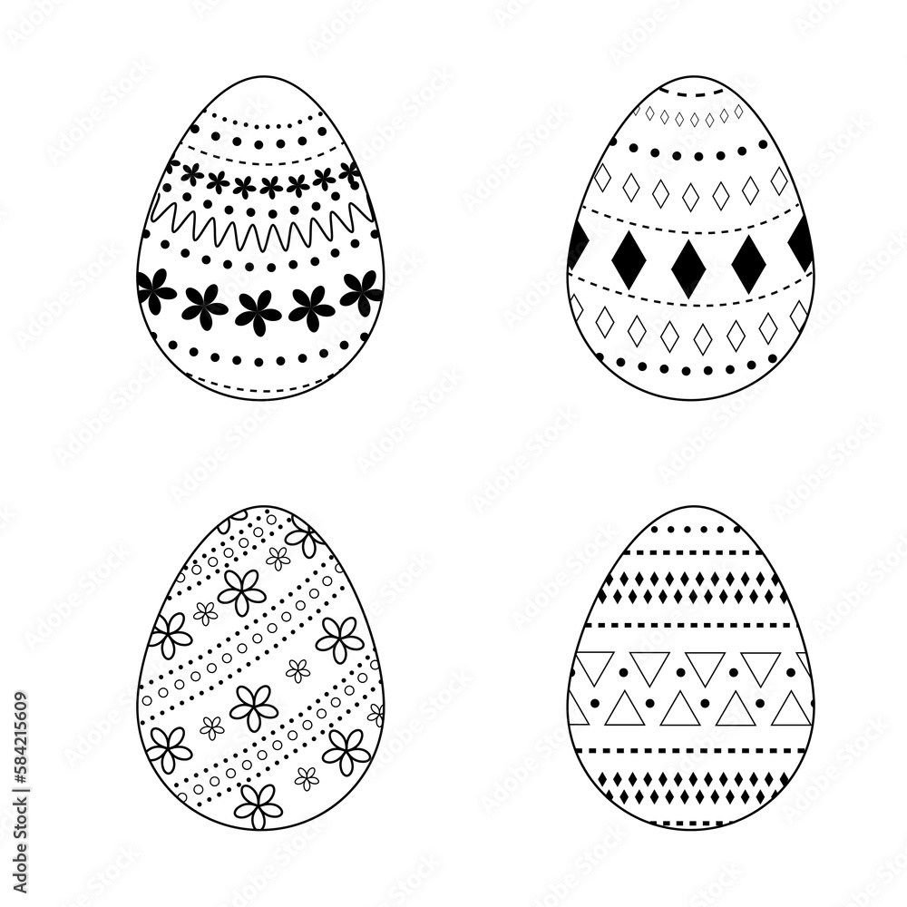 Vector outline icons of decorated Easter eggs. PNG Vector outline icons of decorated Easter eggs. PNG