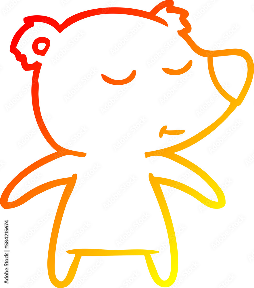warm gradient line drawing happy cartoon bear