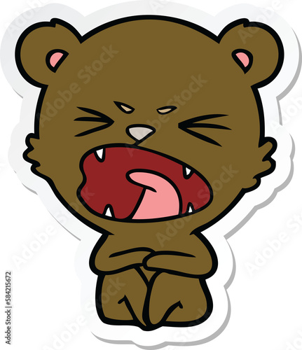 sticker of a angry cartoon bear