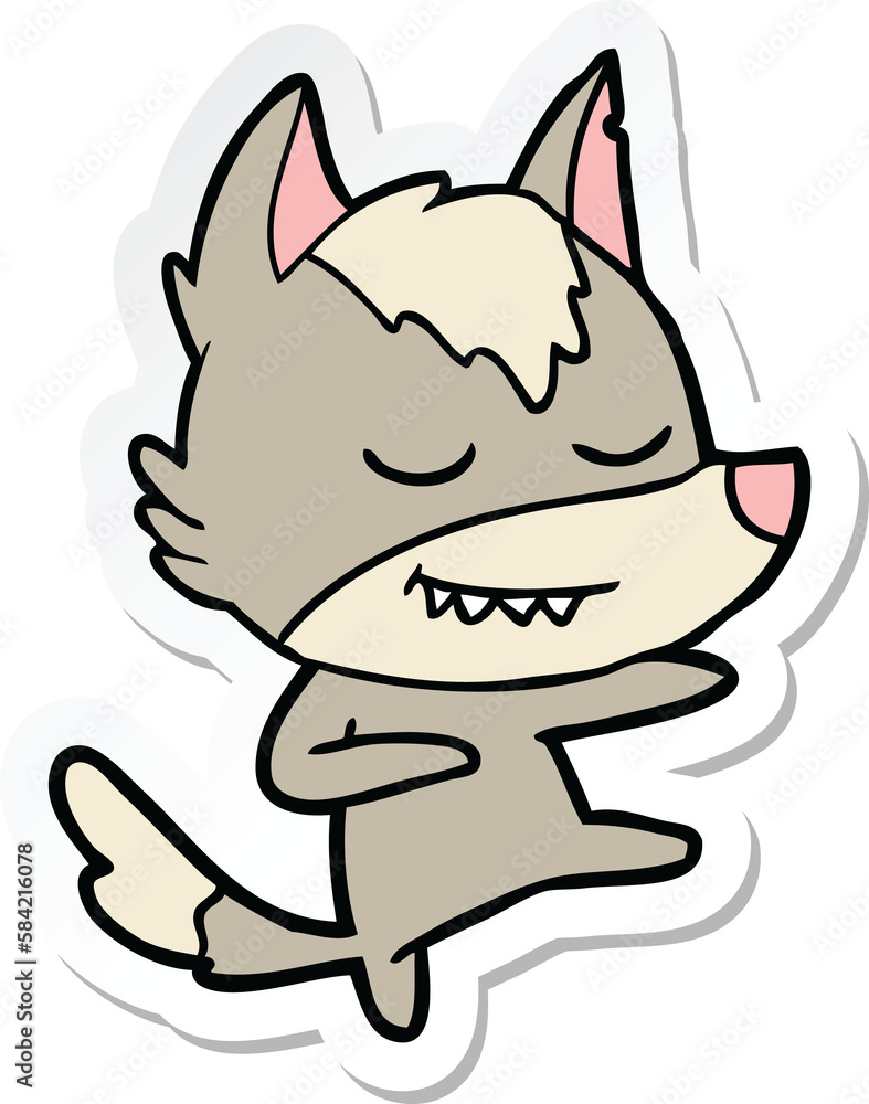 sticker of a friendly cartoon wolf dancer sticker of a friendly cartoon wolf dancer