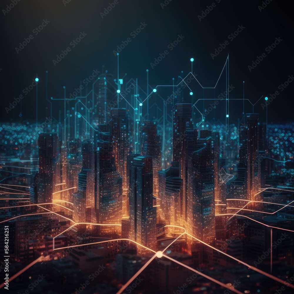 Future cities connected to big data.Concept Future city.Generative AI Future cities connected to big data.Concept Future city.Generative AI