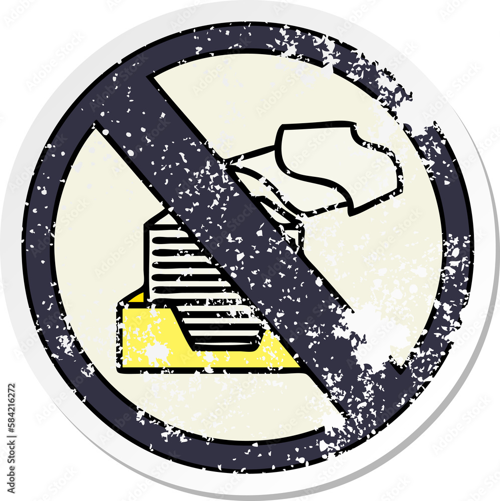 distressed sticker of a cute cartoon paper ban sign distressed sticker of a cute cartoon paper ban sign
