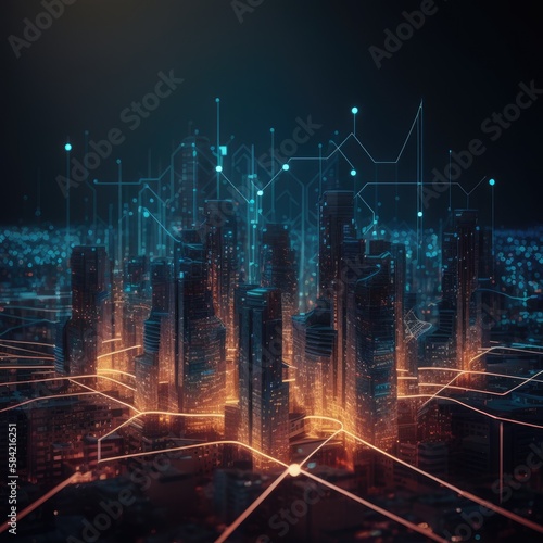 Future cities connected to big data.Concept Future city.Generative AI