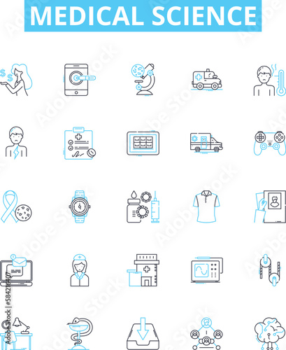 medical Science vector line icons set. Medicine, Biology, Diagnosis, Treatment, Research, Technology, Health illustration outline concept symbols and signs