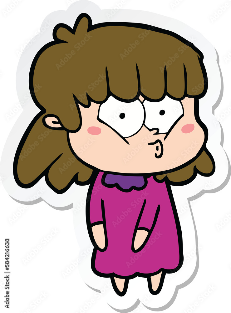 sticker of a cartoon whistling girl