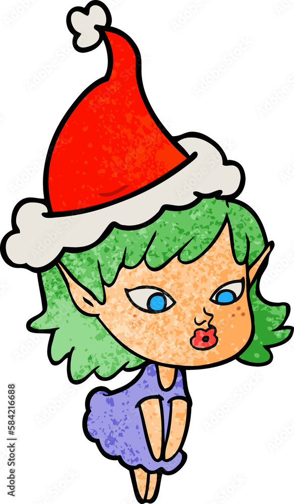 pretty textured cartoon of a elf girl wearing santa hat pretty textured cartoon of a elf girl wearing santa hat