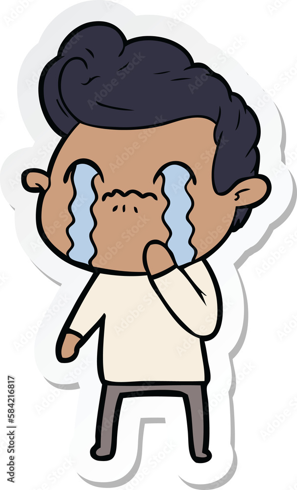 sticker of a cartoon man crying