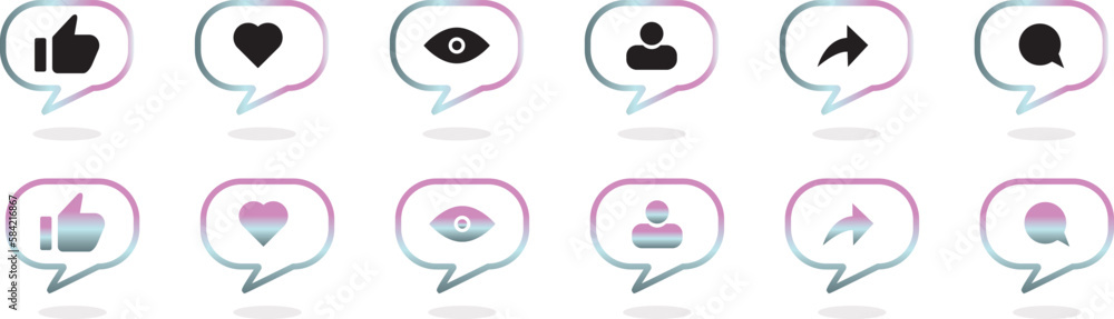 vector illustration, Social media notification icons in speech bubbles, like, love,view, avatar, comment, share, follower,message icon, suitable for social media and website and apps vector illustration, Social media notification icons in speech bubbles, like, love,view, avatar, comment, share, follower,message icon, suitable for social media and website and apps