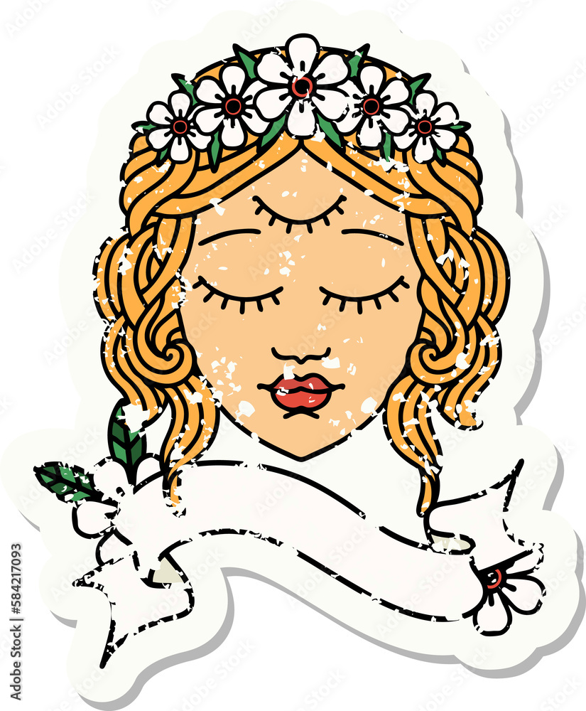 grunge sticker with banner of female face with third eye grunge sticker with banner of female face with third eye