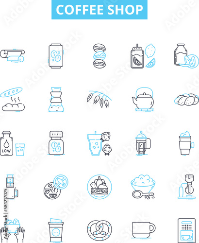 Coffee shop vector line icons set. Cafe, Coffeehouse, Espresso, Latte, Cappuccino, Mocha, Frappuccino illustration outline concept symbols and signs