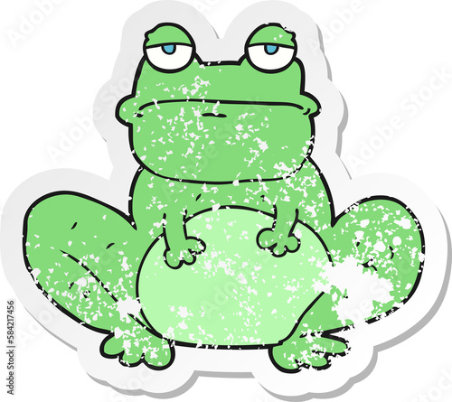 retro distressed sticker of a cartoon frog