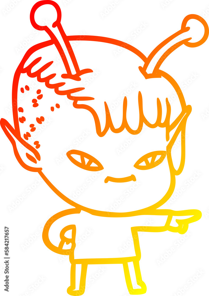 warm gradient line drawing cute cartoon alien girl warm gradient line drawing cute cartoon alien girl