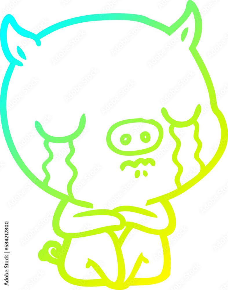 cold gradient line drawing cartoon sitting pig crying cold gradient line drawing cartoon sitting pig crying