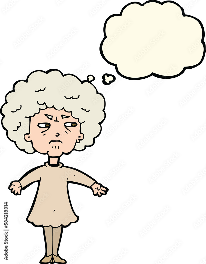 cartoon bitter old woman with thought bubble cartoon bitter old woman with thought bubble